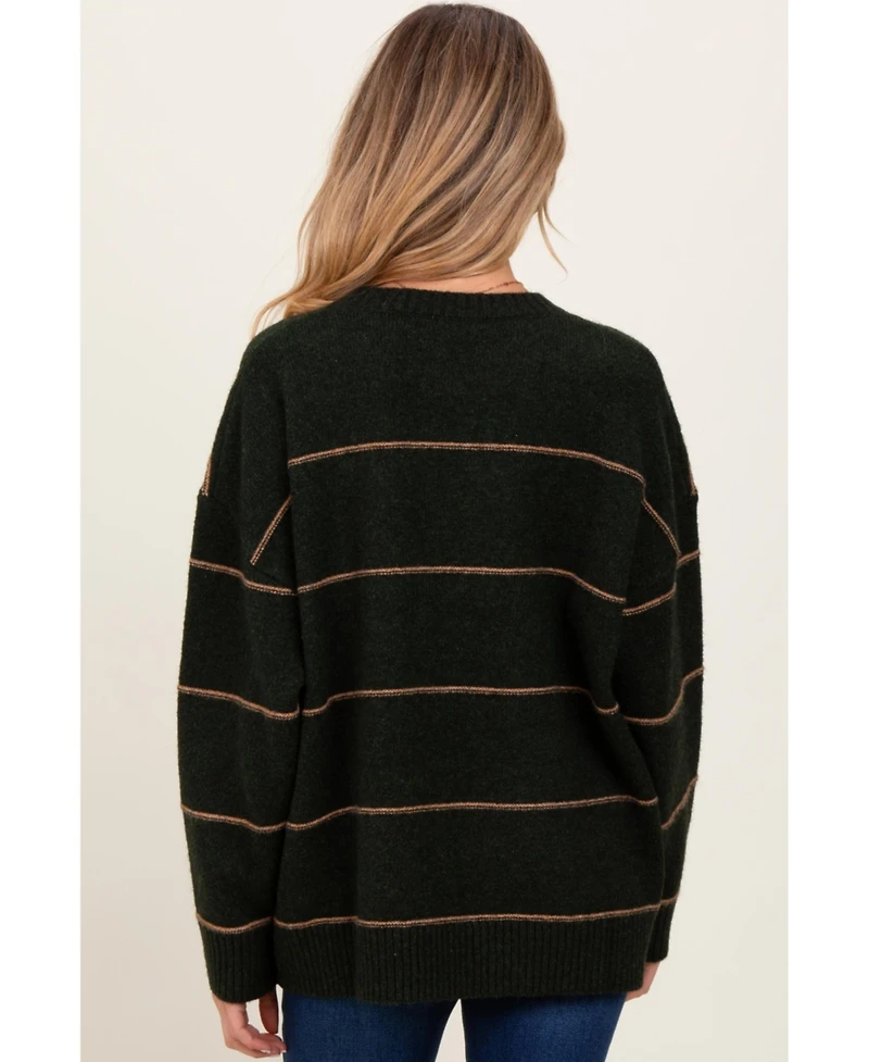 Pinkblush Olive Striped Drop Shoulder Maternity Sweater