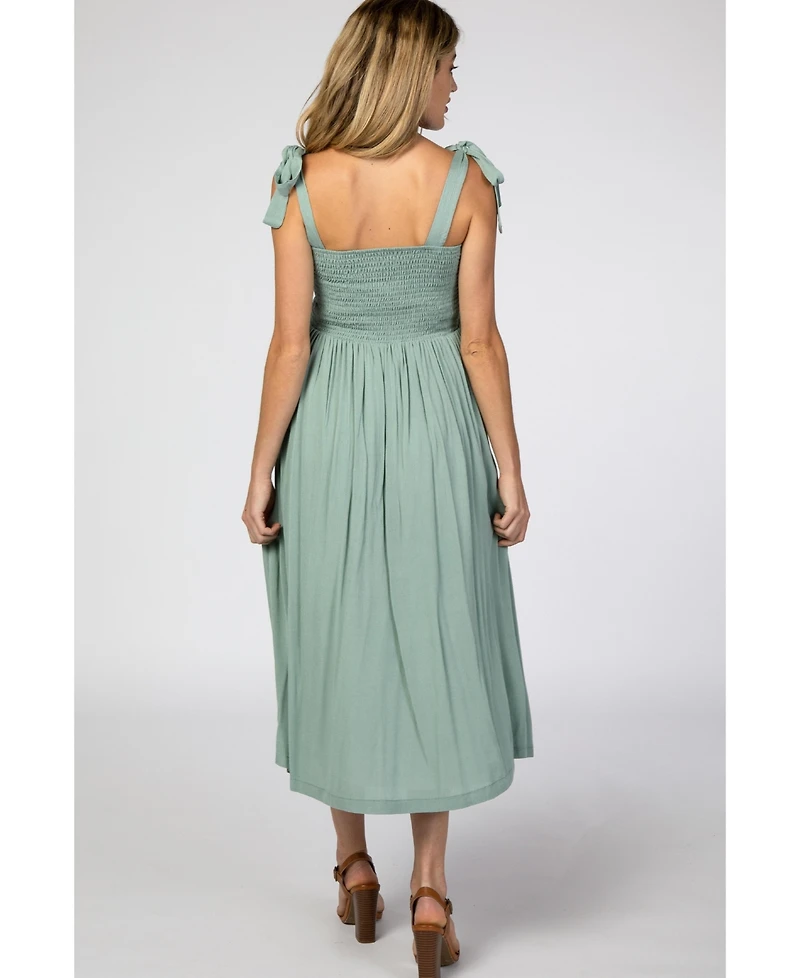 Pinkblush Maternity Beige Smocked Tie Strap Midi Dress