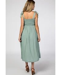 Pinkblush Maternity Beige Smocked Tie Strap Midi Dress