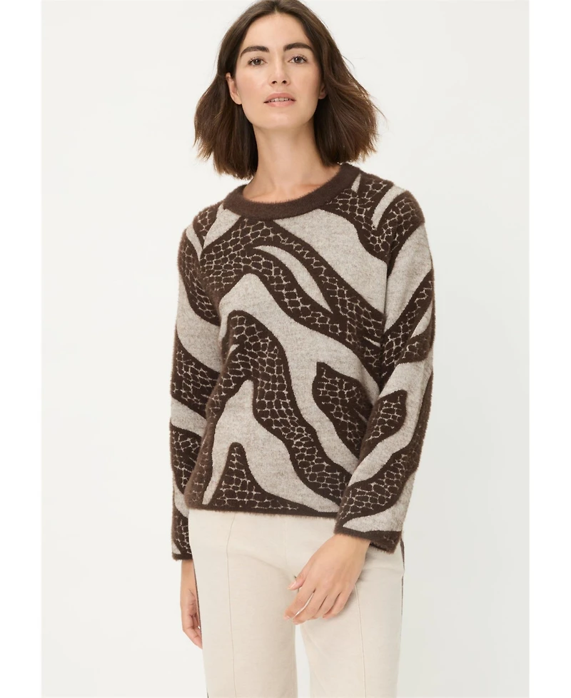 Olsen Abstract Modern Animal Feather Knit Pull-Over