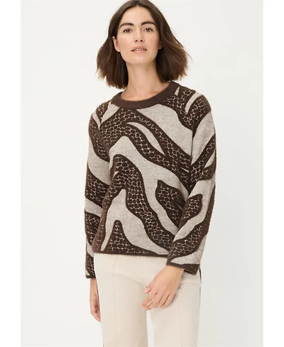 Olsen Abstract Modern Animal Feather Knit Pull-Over