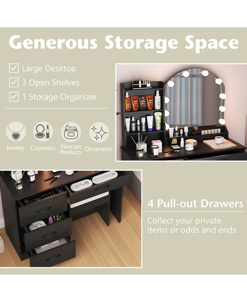 Volenca Makeup Vanity Desk Dressing Table and Stool Set with Mirror and Lights