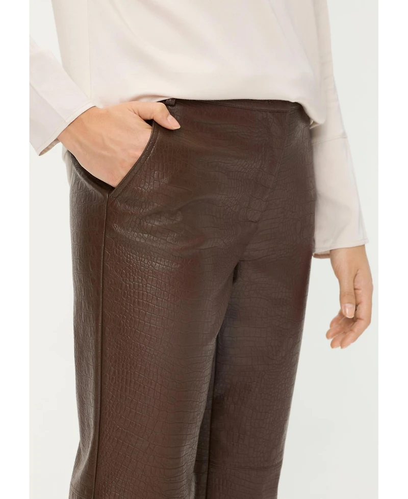 Olsen Women's Mona Fit Straight Leg Faux Croc Cropped Pant