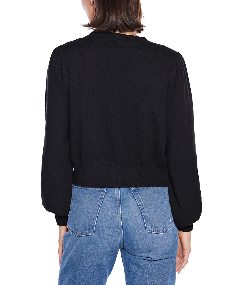 Belldini Women's Rhinestone-Bow Hidden-Snap Cardigan Sweater