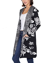 Belldini Women's Hooded Fall Botanicals Coatigan Sweater