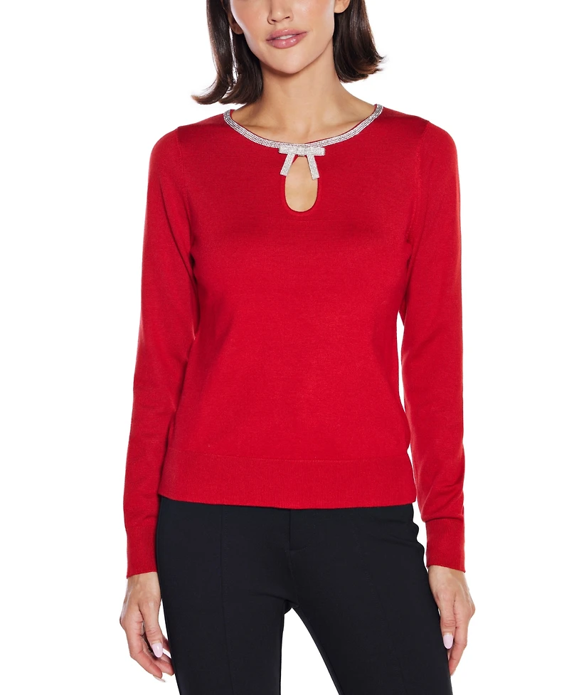 Belldini Women's Embellished Keyhole-Neck Sweater