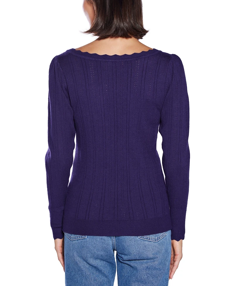 Belldini Women's Scalloped-Trim Boat Neck Sweater