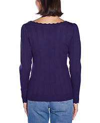 Belldini Women's Scalloped-Trim Boat Neck Sweater