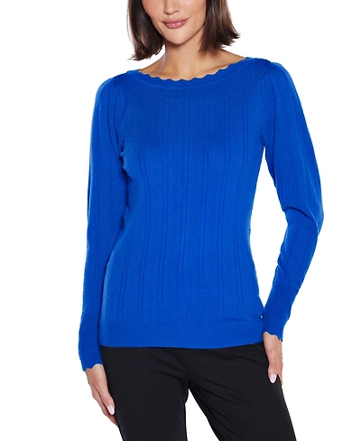 Belldini Women's Scalloped-Trim Boat Neck Sweater