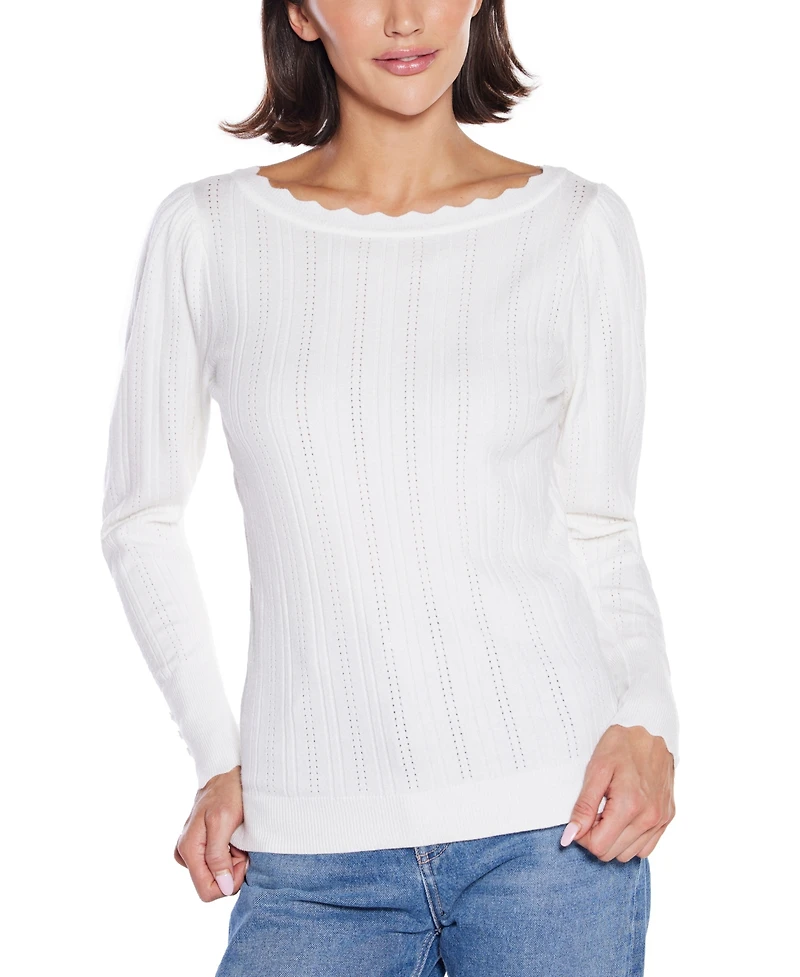 Belldini Women's Scalloped-Trim Boat Neck Sweater