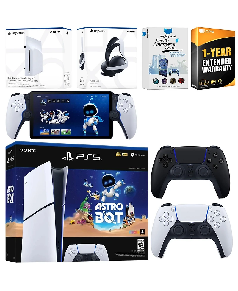 Sony PlayStation 5 Astro Bot Slim Digital Bundle with Disc Drive, Pulse Elite Headset, Extra Controller, Portal