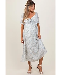 Pinkblush Maternity Blue Floral Front Tie Midi Dress