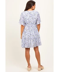 Pinkblush Women's Periwinkle Floral V-Neck Flutter Sleeve Maternity Mini Dress