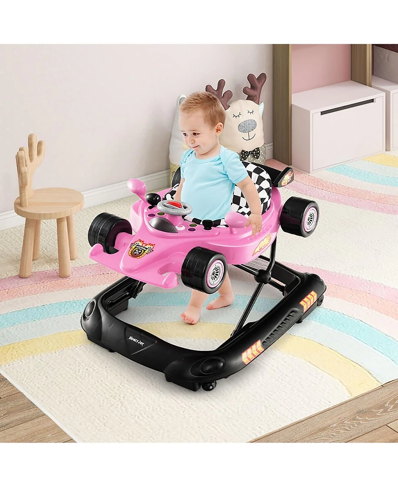 Gymax Toddler 4-in-1 Foldable Walker w/ 3-Level Adjustable Height Detachable Music Tray