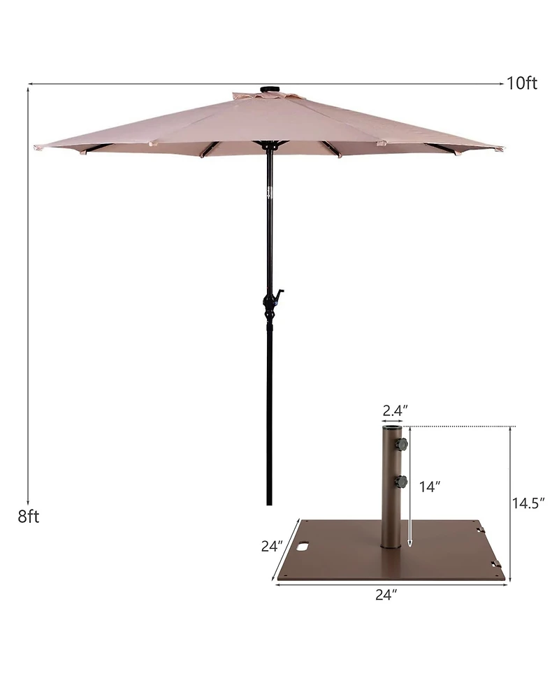Gymax 10 Ft Patio Table Market Umbrella w/ 24 Solar Led Lights & Heavy-duty Base