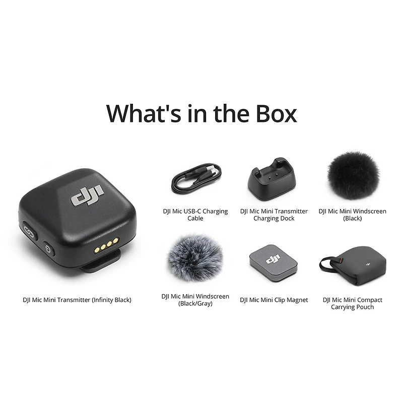 Dji Mic Mini Clip-On Transmitter with Built-In Microphone, Infinity Black