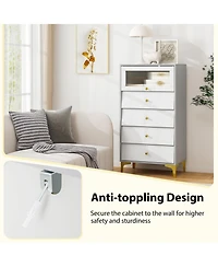 Volenca 4 Drawer Modern Storage Cabinet with Flip Up Fluted Glass Door
