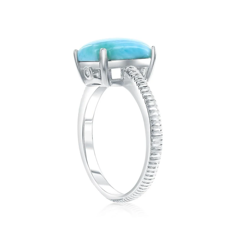 Caribbean Treasures Sterling Silver, Rectangle Larimar Lined Ring