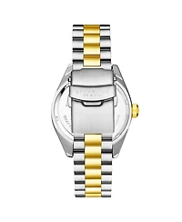 Stuhrling Statesman 4070 Men s Watch – Two-Tone Bracelet, Silver Dial, Day-Date Quartz, 42mm Fluted Bezel