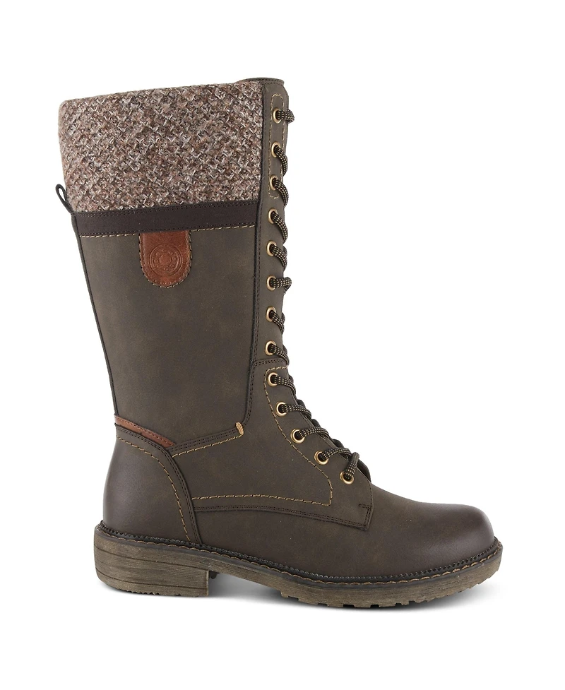 Spring Step Yosemite Water-Resistant Winter Boots with Sweater Trim and Lace-Up Detail