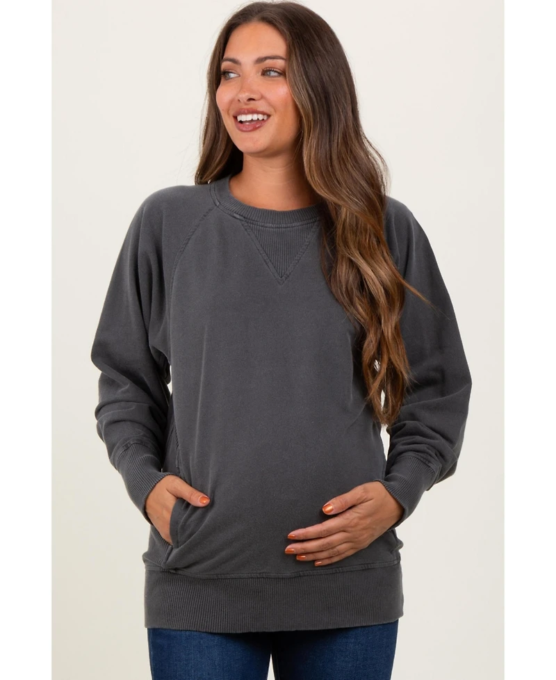 Pinkblush Maternity Black Vintage Wash French Terry Pullover