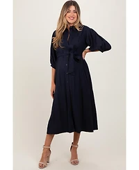 Pinkblush Maternity Navy 3/4 Bubble Sleeve Midi Shirt Dress