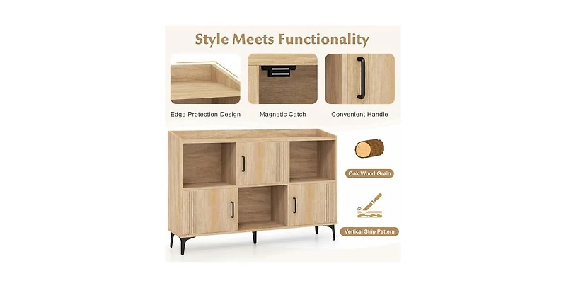 Volenca Sideboard Storage Cabinet Bookcase with 3 Doors and Open Compartments