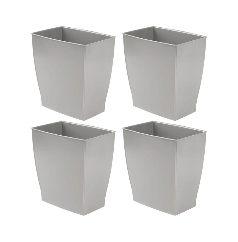 mDesign Small Rectangular Bathroom Trash Cans - Set of 4 - Gray - Made in Usa