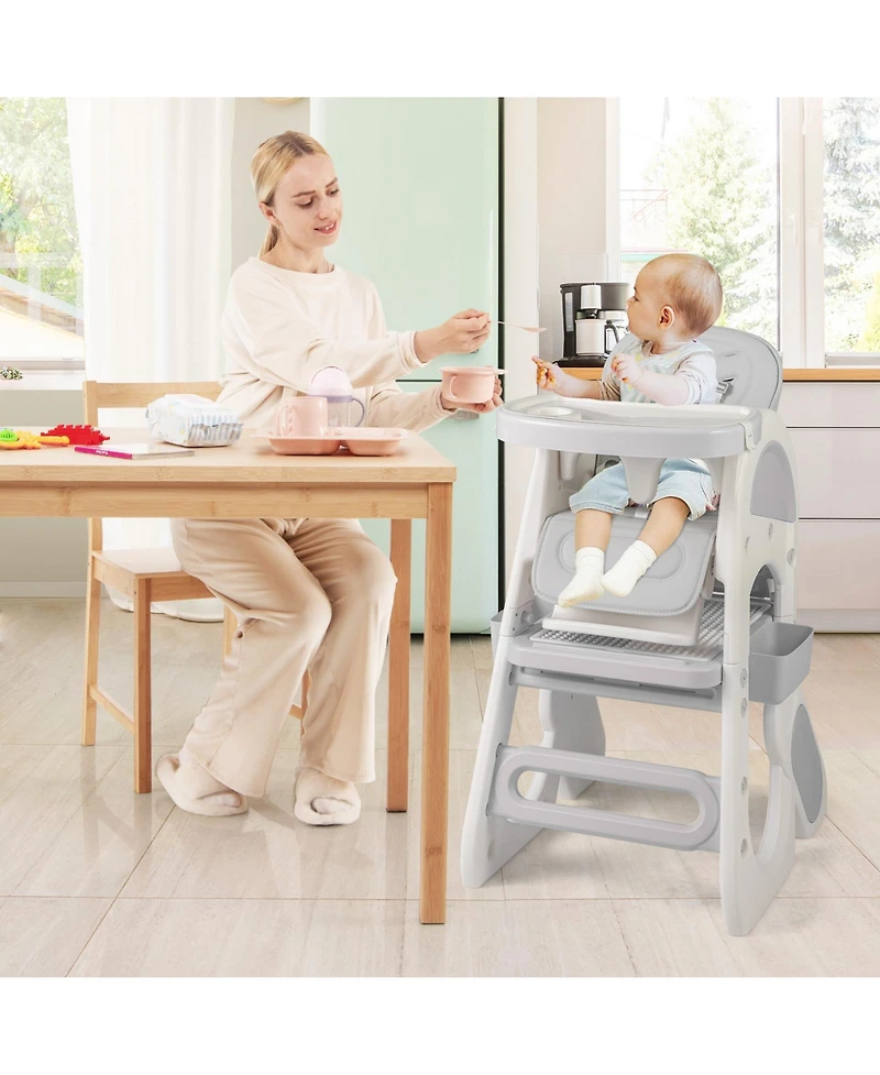 Gymax Convertible Baby Tall Chair 2-Tier Food Tray Feeding Chair for 18+ Month Olds