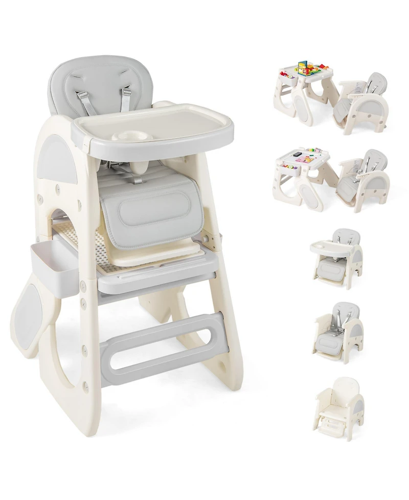 Gymax Convertible Baby Tall Chair 2-Tier Food Tray Feeding Chair for 18+ Month Olds