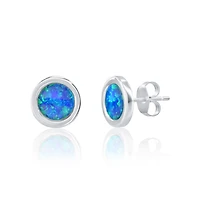 Caribbean Treasures Sterling Silver, Round Blue Opal Necklace & Earrings Set