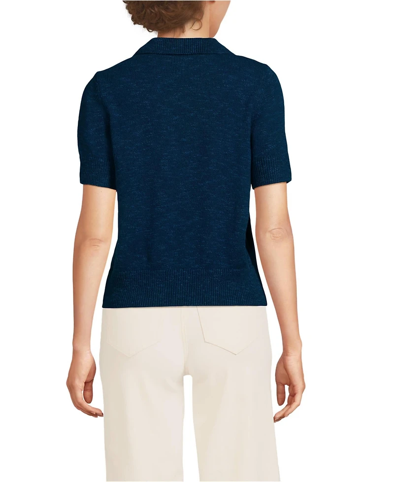 Lands' End Women's Cotton Blend Short Sleeve Polo Sweater