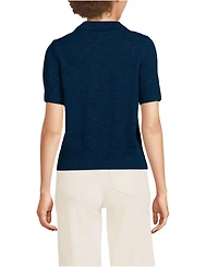 Lands' End Women's Cotton Blend Short Sleeve Polo Sweater
