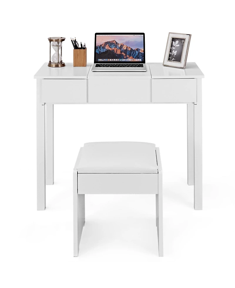 Volenca Vanity Makeup Dressing Table Set with Flip Top Mirror and Cushioned Stool