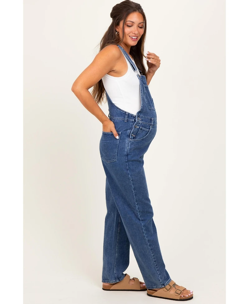 Pinkblush Blue Wash Rolled Cuff Denim Overalls