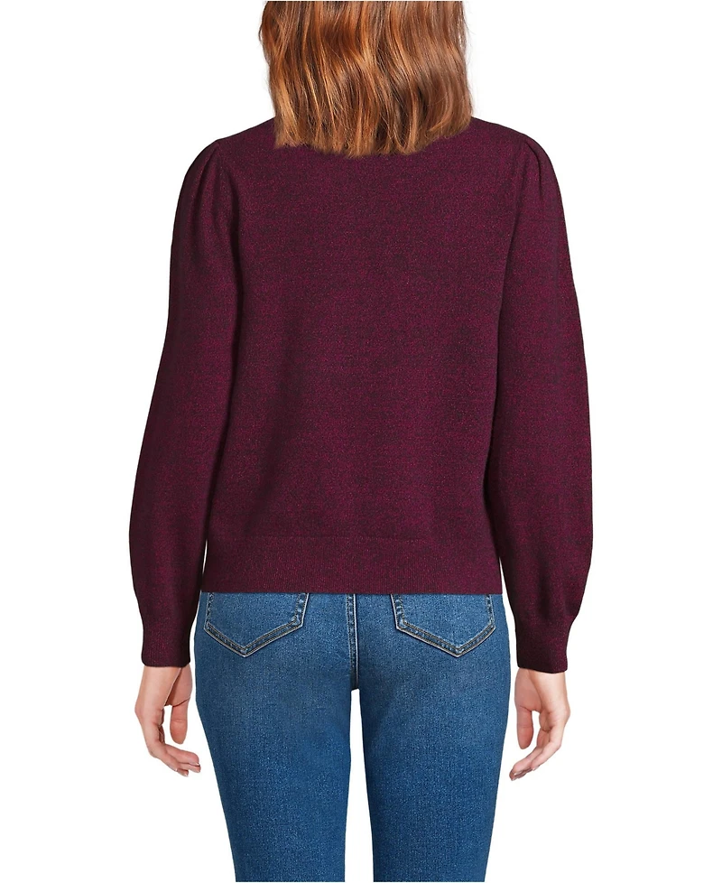 Lands' End Women's Cashmere Puff Sleeve Crew Neck Sweater