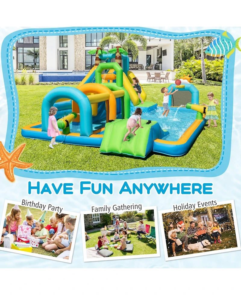 Gymax Inflatable Water Slide w/Splash Pool Climbing Wall Football Goal 750W Blower