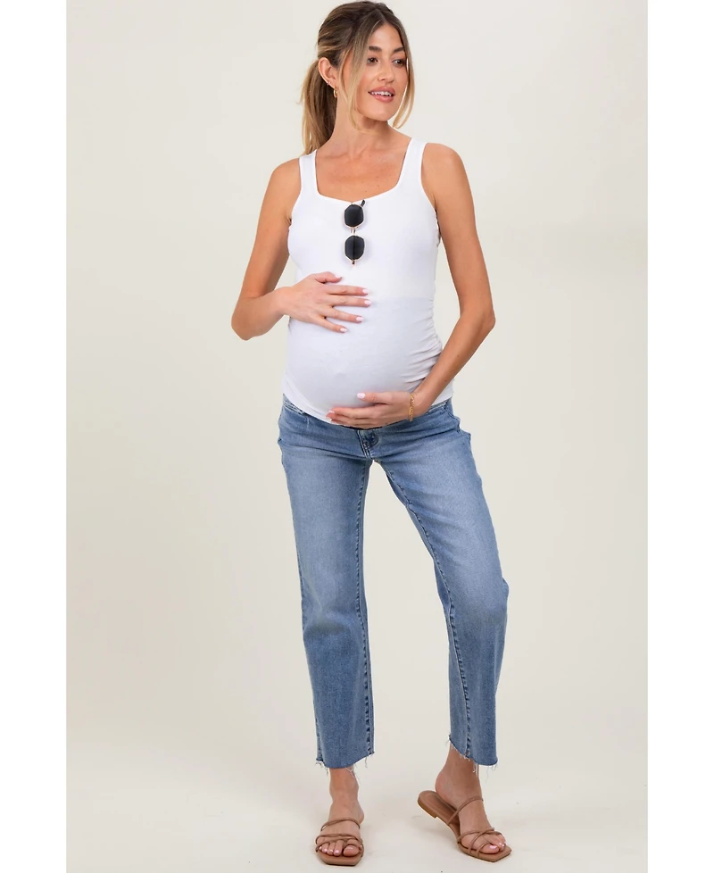 Pinkblush Maternity Blue Cropped Raw Hem Straight Leg Jeans
