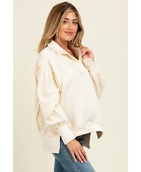 Pinkblush Maternity Cream Snap Button Pullover Henley Sweatshirt