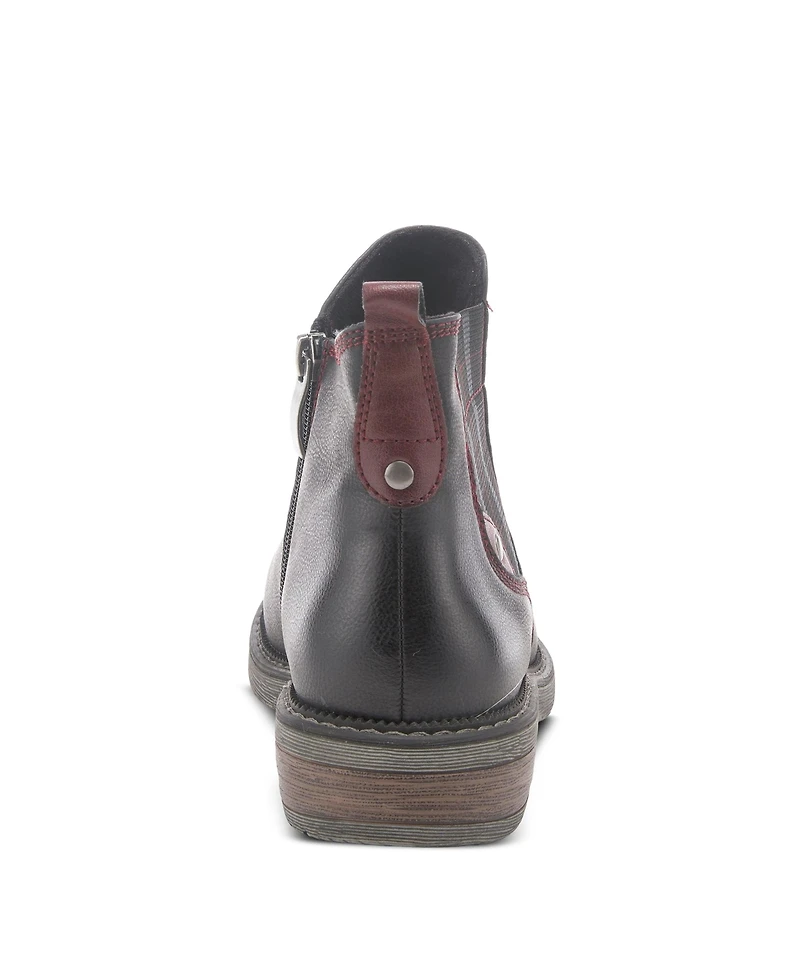 Spring Step Nonia Chelsea-Inspired Bootie with Plaid Stretch Gore and Shock-Absorbing Sole
