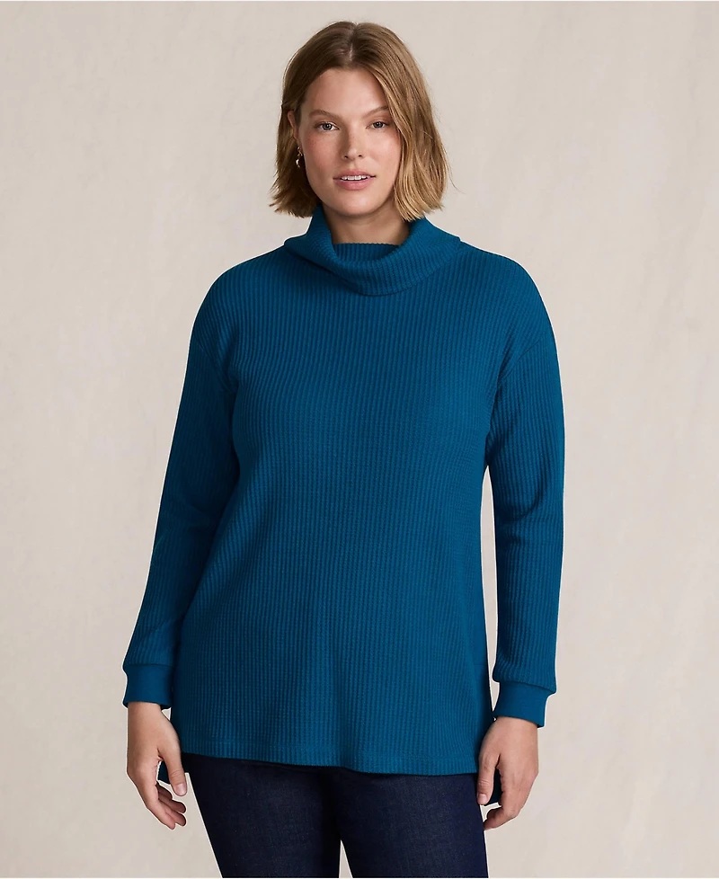 Lands' End Plus Long Sleeve Waffle Cowl Neck Tunic