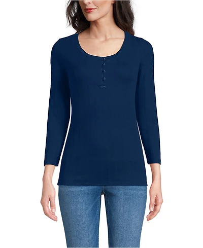 Lands' End Women's 3/4 Sleeve Variegated Micro Rib Henley
