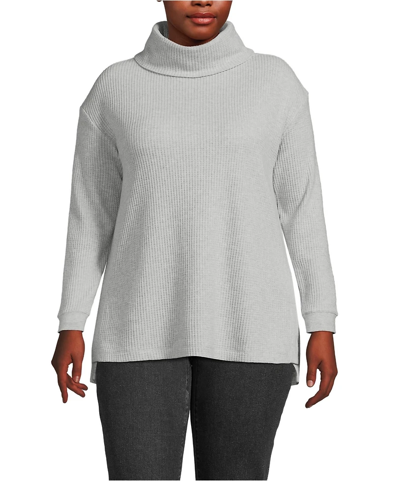 Lands' End Plus Long Sleeve Waffle Cowl Neck Tunic