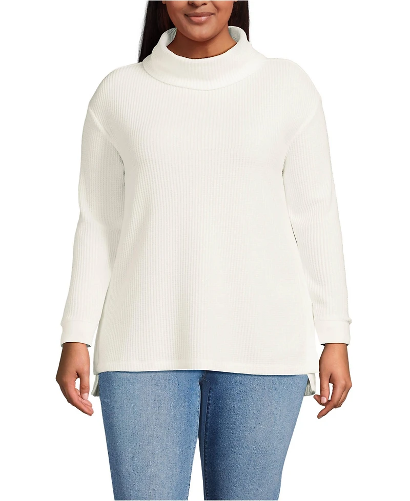 Lands' End Plus Long Sleeve Waffle Cowl Neck Tunic