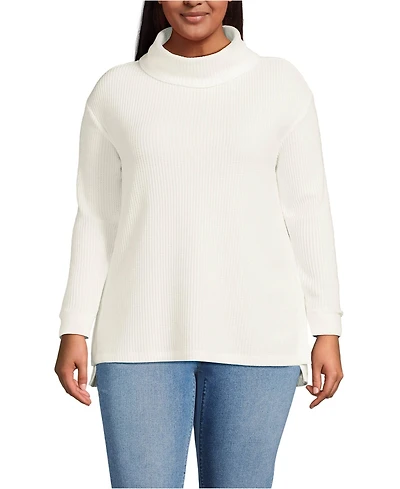 Lands' End Plus Long Sleeve Waffle Cowl Neck Tunic