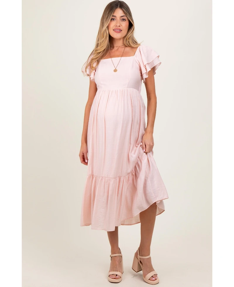 Pinkblush Light Pink Flutter Sleeve Maternity Midi Dress