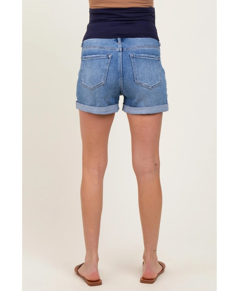 Pinkblush Maternity Navy Distressed Rolled Cuff Jean Shorts
