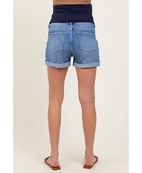 Pinkblush Maternity Navy Distressed Rolled Cuff Jean Shorts