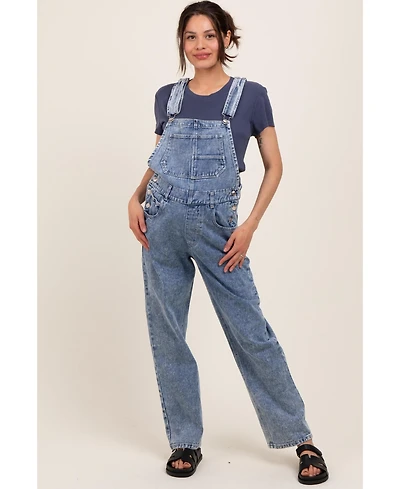 Pinkblush Light Blue Wash Rolled Cuff Maternity Denim Overalls