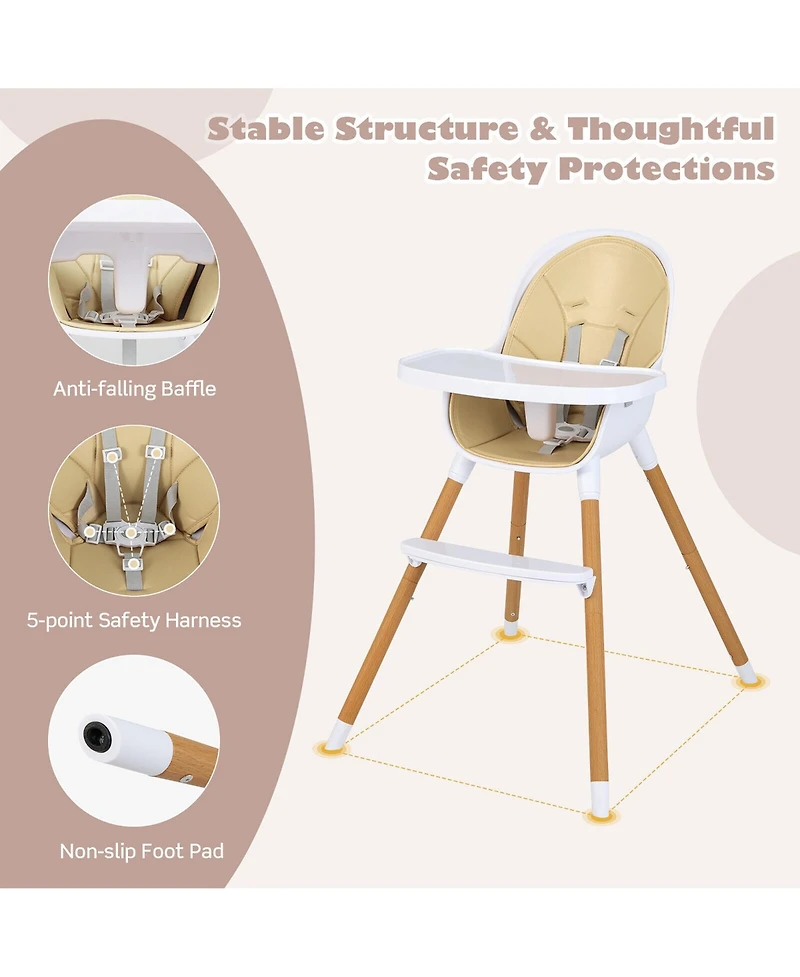 Gymax Baby 4-in-1 Convertible High Chair Feeding Chair w/Adjustable Tray